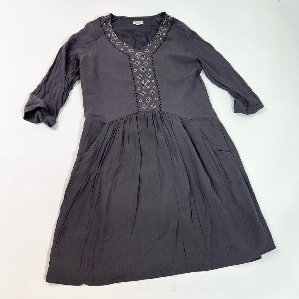 Garnet Hill Dress Womens 12 3/4 Sleeve Crochet Grey Pockets‎ Flowy Comfort